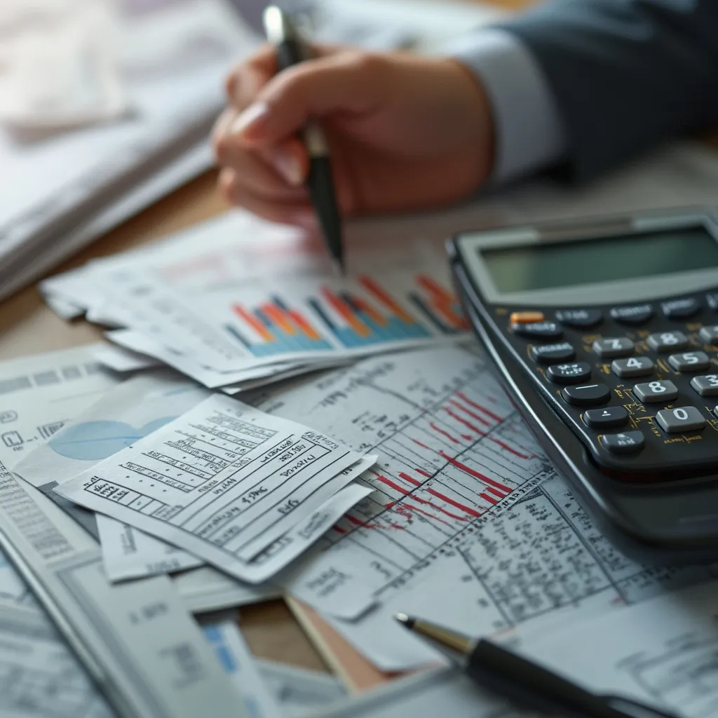 Personne consultant des documents fiscaux avec un ordinateur